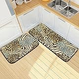 ALAZA Animal Zebra Tiger Print Non Slip Kitchen Floor Mat Set of 2 Piece Kitchen Rug 47 x 20 inches