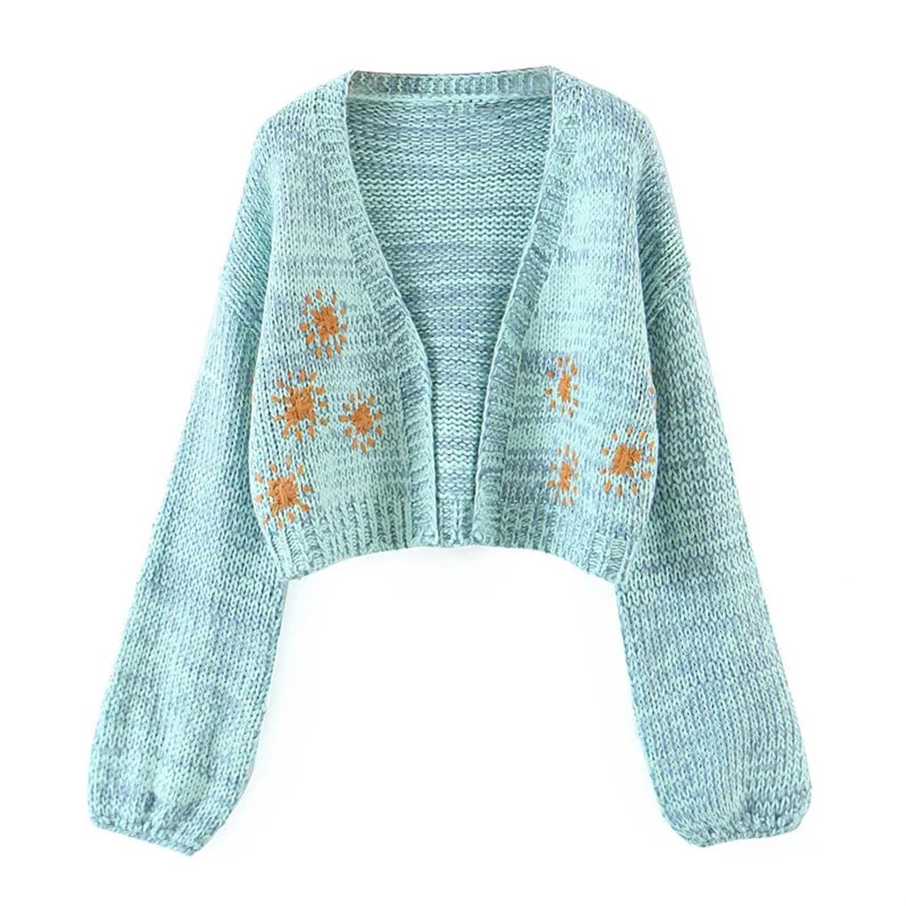 Dninmim Maglione da donna a maniche lunghe, vintage, ritagliato, per autunno e inverno, con bottoni