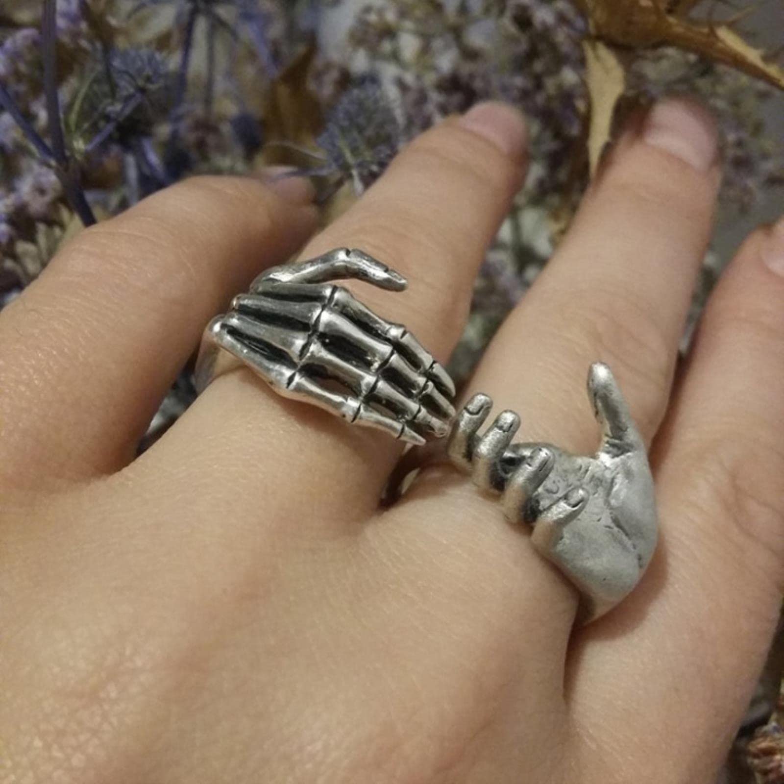 Vintage Punk Rock Skull Rings Hip Hop Gothic Open Skeleton Palm 