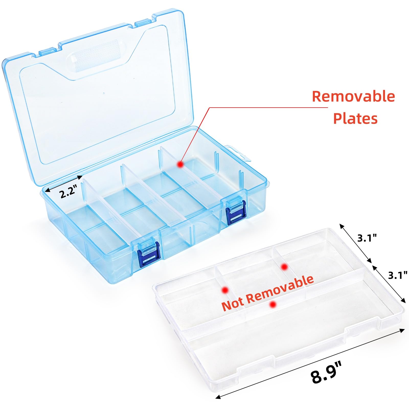 Covzoe Paquete de 6 cajas organizadoras de plástico con separadores ajustables, organizador de cuentas de doble capa, 15 rejillas grandes, caja de almacenamiento transparente para aparejos de