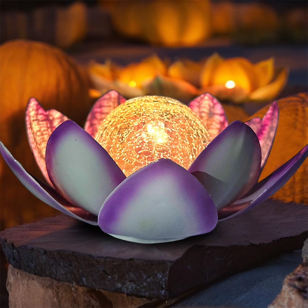 Kyduu Solarlampen für Außen Garten, Solar Lotus Garten Deko Bodenleuchte, Warmes Licht Solar Gartenleuchten, LED Solarleuchten Wasserdicht Metall Solarlaterne für Außen