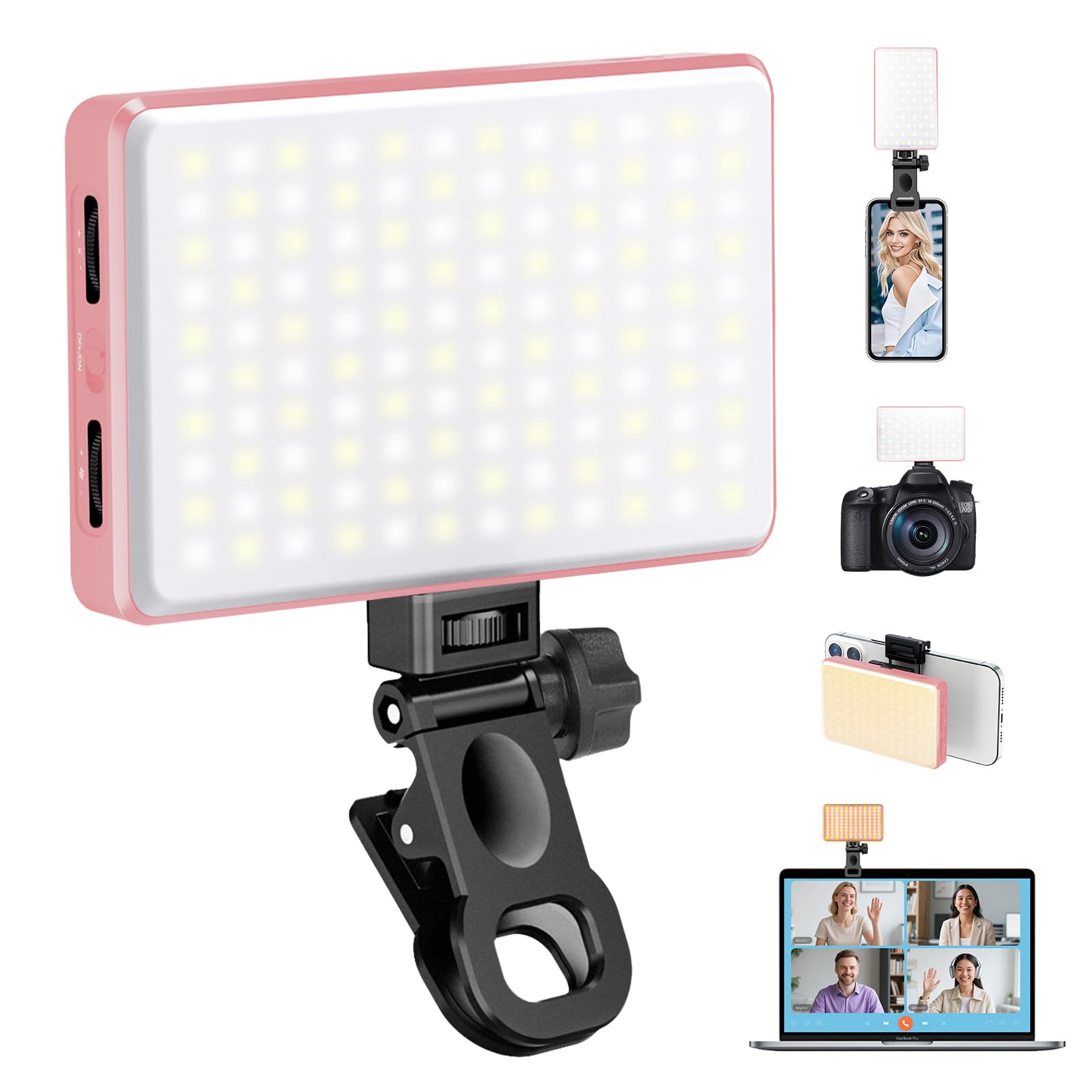 168 LED Selfie Light for iPhone, Phone Light, 3000mah Rechargeable Picture Light Clip Portable Lights for Phone, Camera, Laptop, iPad, 3 Lights Modes