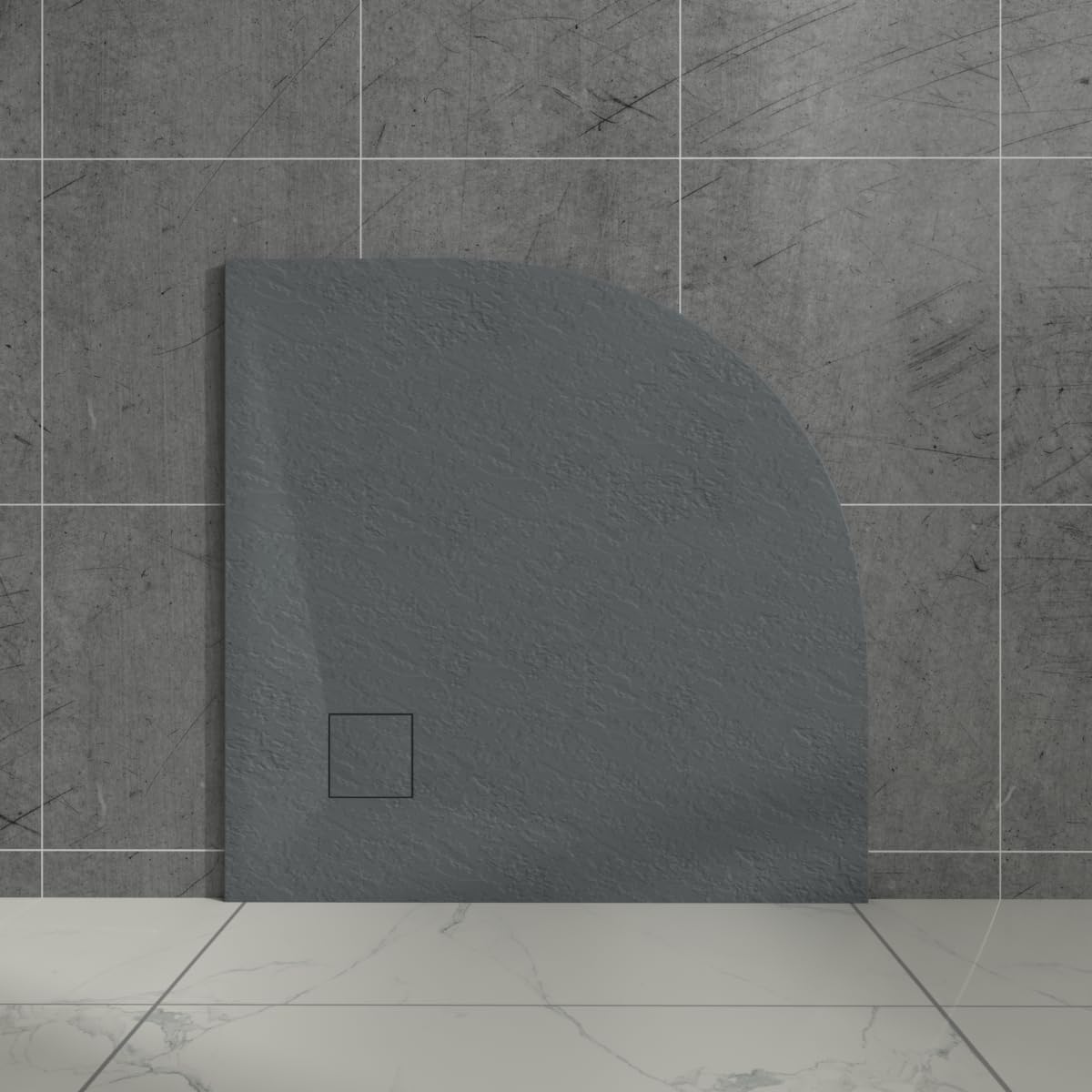 Aquariss Anthracite Quadrant 800X800mm Shower Tray With Waste Trap Slate Effect Slip-Resistant Cubicle Base For Bathroom Enclosure Wetroom