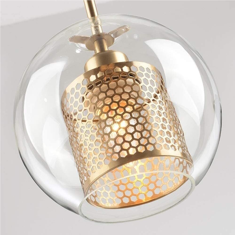 Modern Kitchen Island Light Fixture Single Head Glass Chaner with Clear and Metal Indoor Industrial Shade 1 Ceiling Lamp for Living Room E27 Lighting Fixture