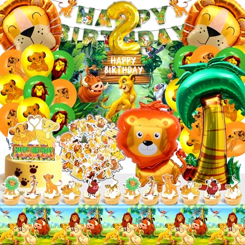 Cumpleaños Rey Leon 2 Años, Decoración Rey Leon Cumpleaños, Decoracion Tarta, Globos, Pegatinas, Adecuado para la Decoración de Fiestas Temáticas Infantiles