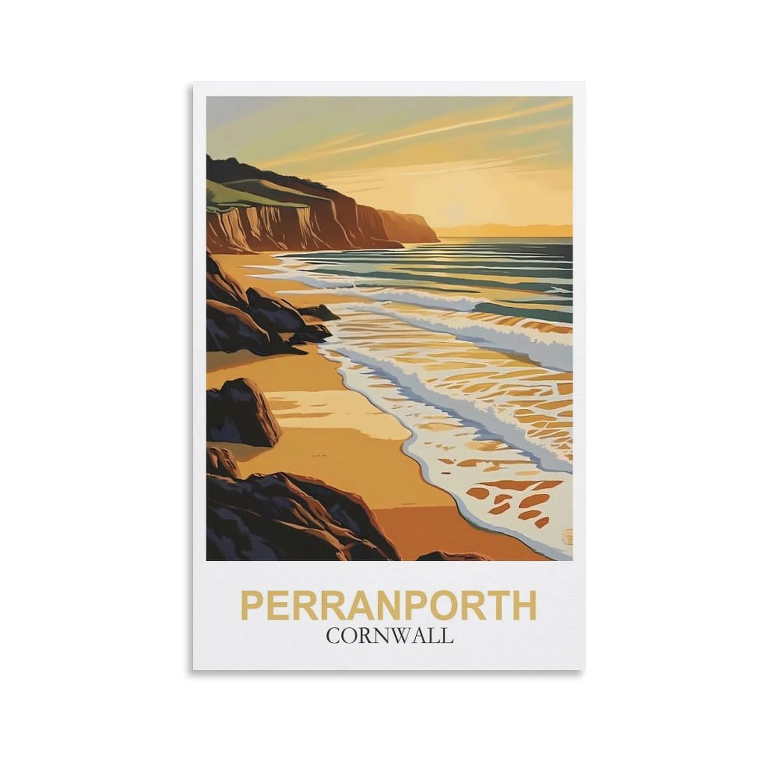 CLFMHNAS Perranporth Cornwall Vintage Travel Posters 08x12inch(20x30cm) Canvas Wall Art Prints