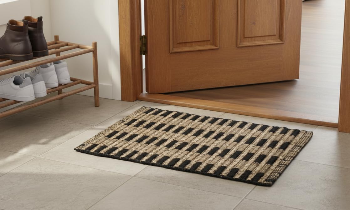 BAH-Soft Woven Multipurpose Floor Mat for Home, Kitchen, Bathroom & Entryway – Non-Slip, High-Durability Design. Soft Washable Indoor Mat for Home Décor | Set of 1. (40x60 Cm) (Beige)
