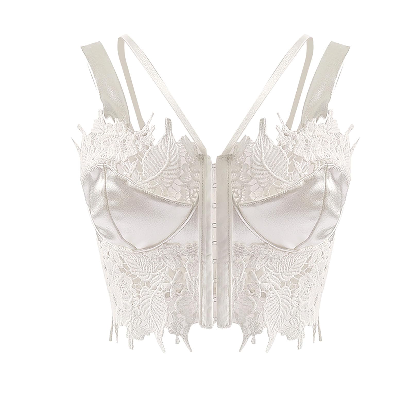 Womens Overbust Corset Crop Tank Tops Bandages Lace Floral Corsets Bustier Underwear Body Shaper Waist Cincher