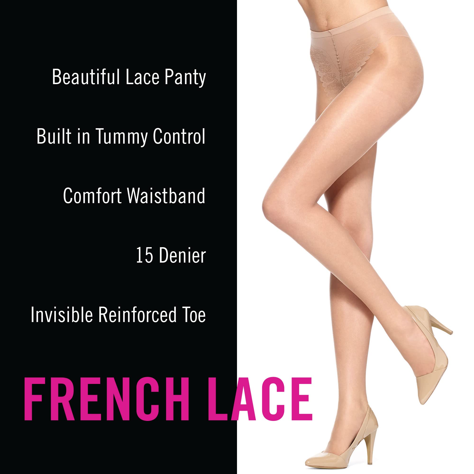 HUE Age Defiance Medias Transparentes de Encaje Francés Con Parte Superior de Control Medias Mujer (Pack de 2)