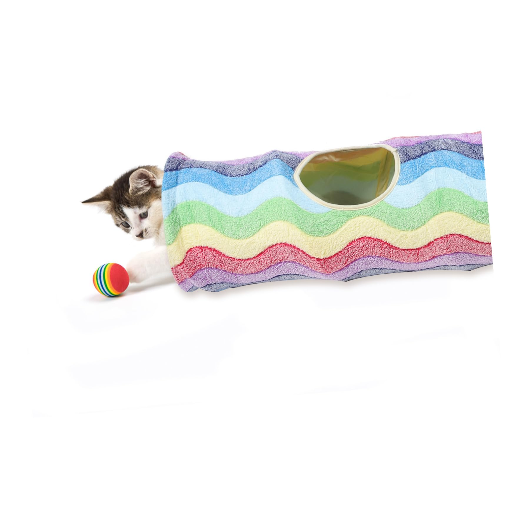 Faltbarer Katzentunnel Spielzeug für Katzen, Flanell, 1 Stück, Regenbogen