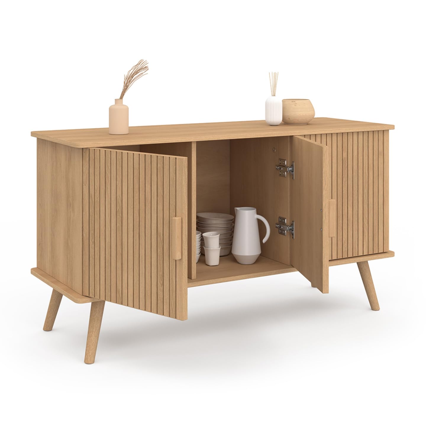 IDMarket - Buffet 110 cm Juliette, Lattes tasseau Bois Coloris chêne