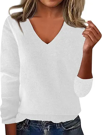 OIOLOYJM Fall Cashmere Sweaters for Women 2025 V Neck Long Sleeve Tops Knitted Pullovers Lightweight Merino Wool Sweater