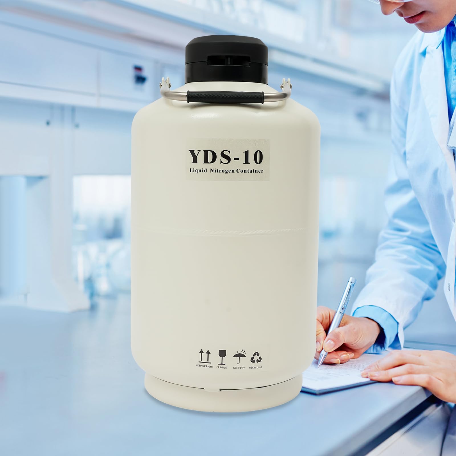 10L/30L Liquid Nitrogen Container, Aluminum Alloy Liquid Nitrogen LN2 Tank Dewar Container Cryogenic Container (10L)