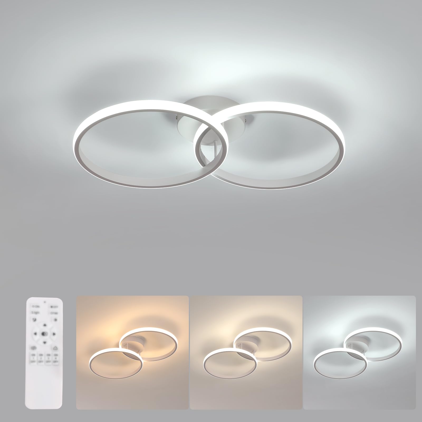 Plafoniera LED Moderna 38W Con Telecomando Bianc | 3000K–6500K Dimmerabile Lampadario Per Camera da Letto, Soggiorno, Sala da Pranzo. Design Moderno Bianco