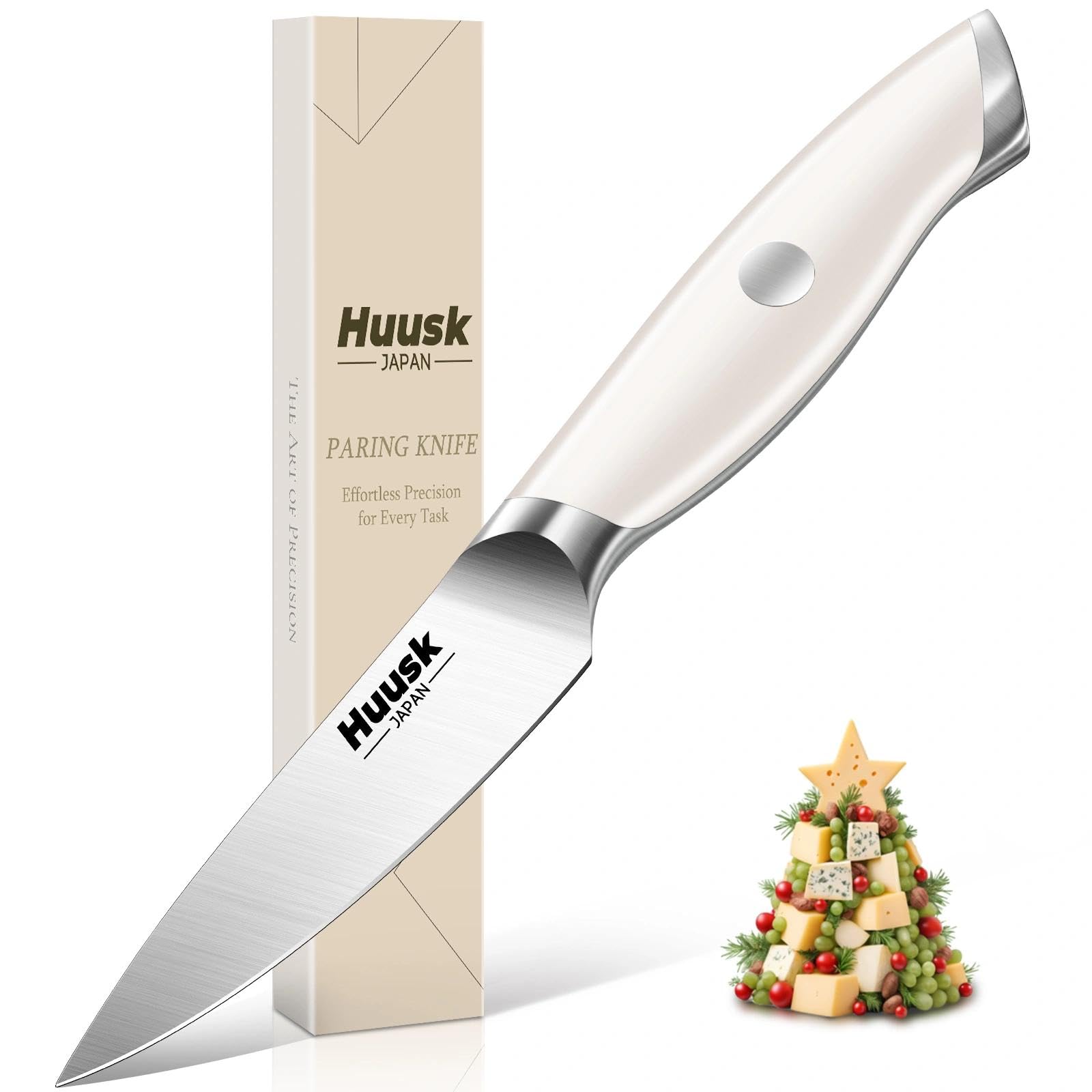 Huusk Paring Knife Ultra Sharp 3 5 Small Kitchen Knife with Ergonomic Ivory White Handle Fruit Knives for