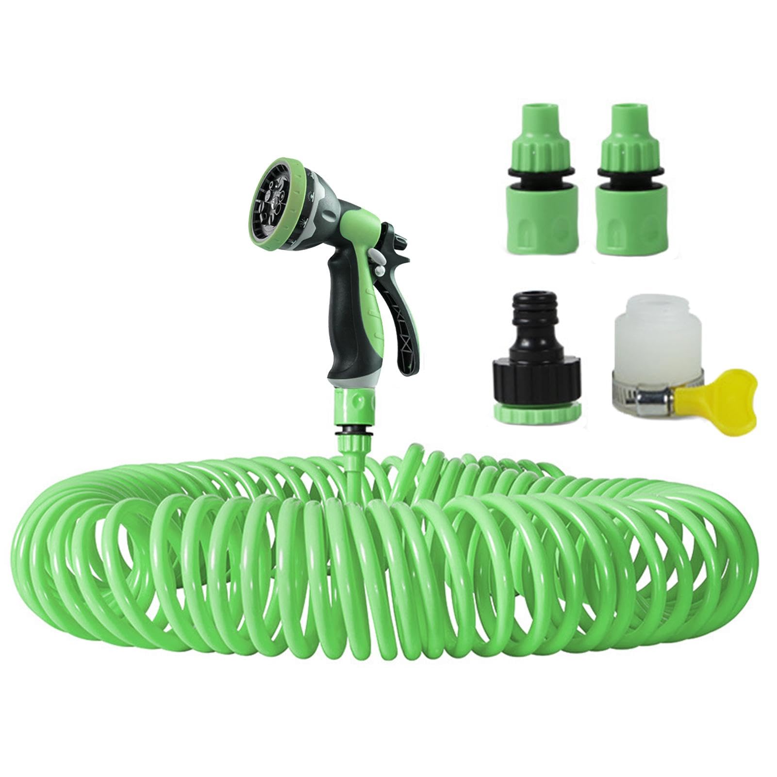 Coil Garden Water Hose - Telescopic Garden Hose, Flexible High-Pressure Water Hose with Spray Nozzle | Durables Tangle-Free Design with Quick Connectors, Retractable Curly Hose for Outdoor Gardening