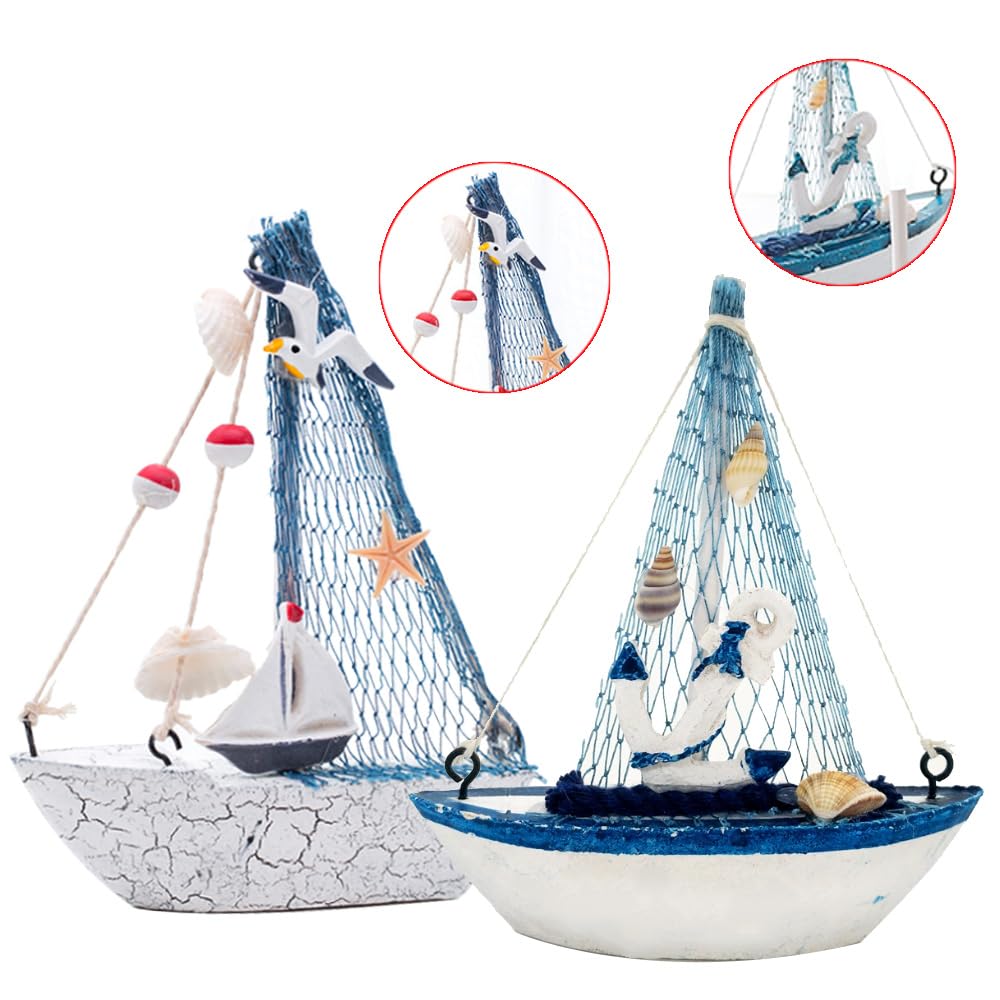 Dtoterul Wooden Maritime Boat Decoration Pack of 2 Nautical Maritime Decorative Sailing Boat Made of Wood Nautical Sailing Boat Decor Anchor Shell Nautical Perfect Sailing Ship Model for Office - Image 4
