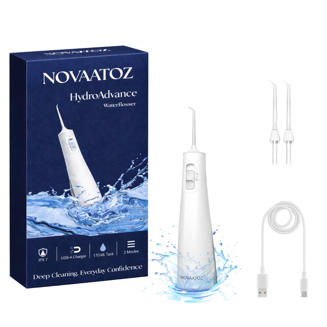 HydroAdvance Cordless Water Flosser for Teeth Gums Rechargeable Portable Oral Irrigator for Braces Travel Pulse Cleaning with 2