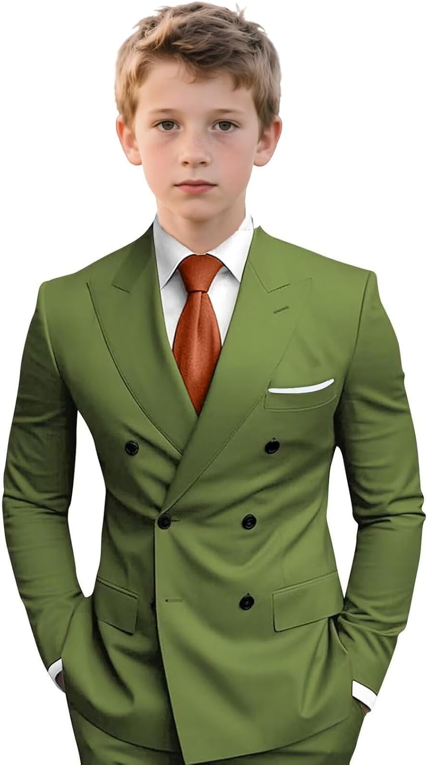 Boys 2 Piece Suit Double Breasted Ring Bearer Formal Suits Kids Tuxedo Wedding Outfit for Party Prom Suit
