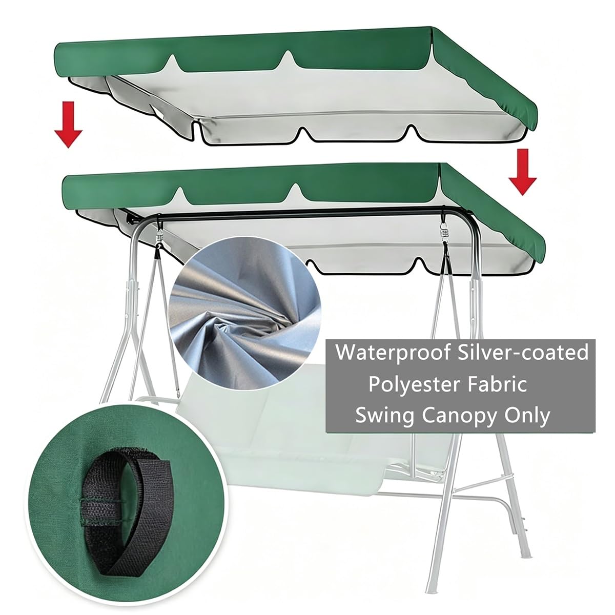Toile de Rechange pour Balancelle de Jardin 2/3 Places, Housse de Rechange Toit de Balançoire, Auvent Imperméable en Polyester pour Terrasse Extérieur Patio(Black,249x185x18cm)