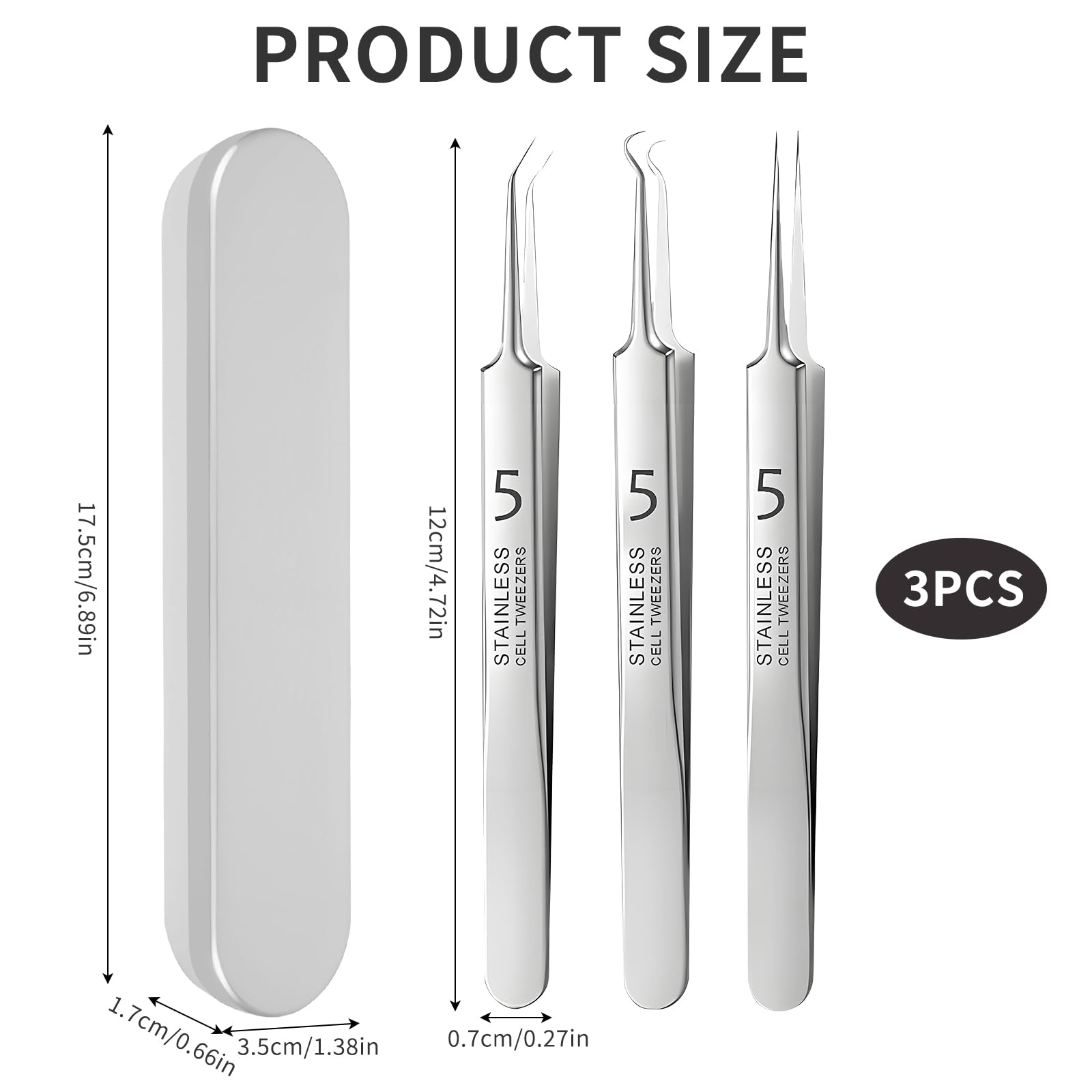 3 Piezas Pinzas de Punta Fina, Eliminación de Pinzas Blackhead Precisión Acero Inoxidable Depilar Punta Fina Profesionales para Espinillas Acné Cejas Pelo Encarnado (con Caja)