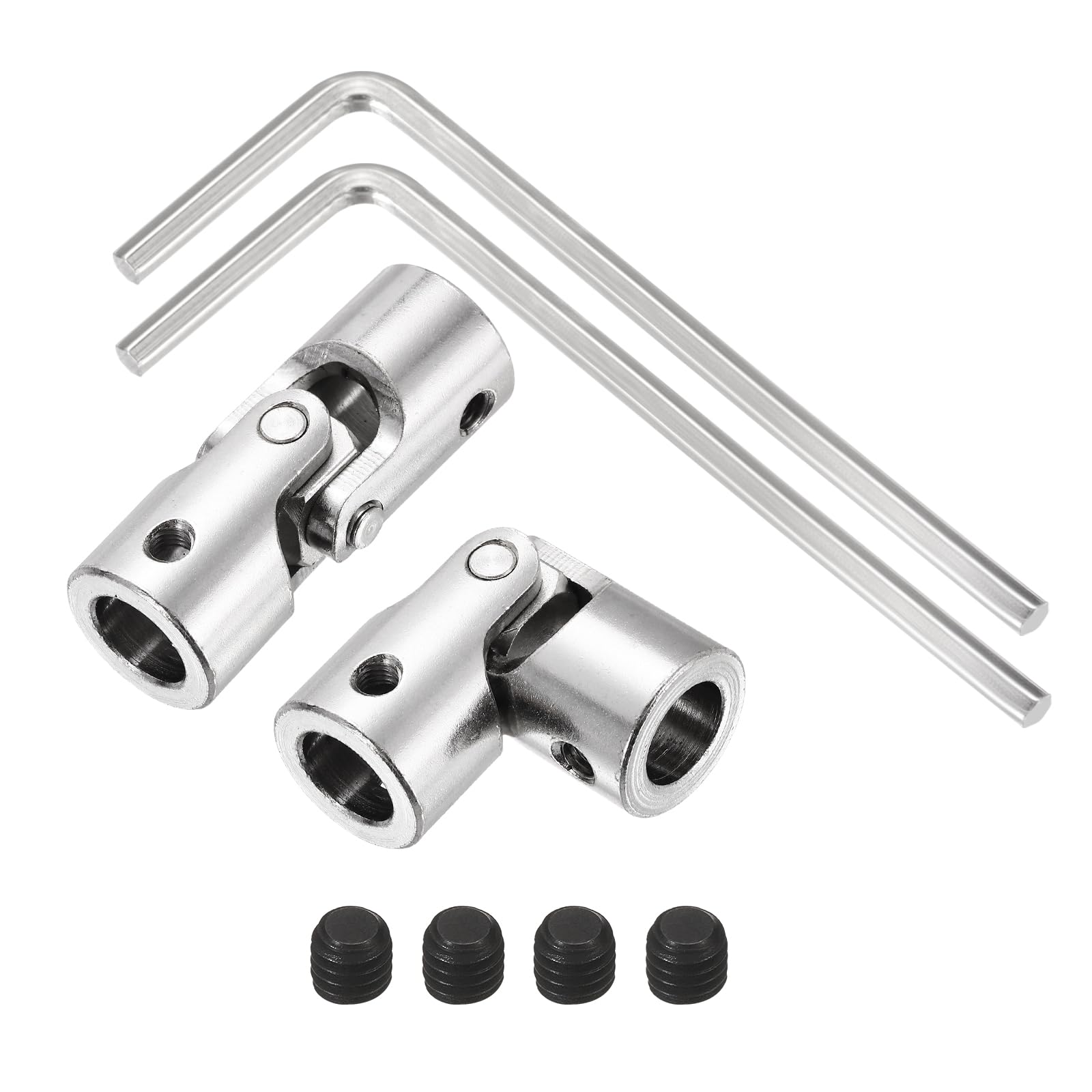 sourcing map 2Pcs 12mm to 12mm ID Steering Universal Joint Shaft Coupling, SAE 1045 steel 45°Degree Rotatable Joints Coupler with Screws Wrench Set for Model Car Ship Drive Shaft Motor