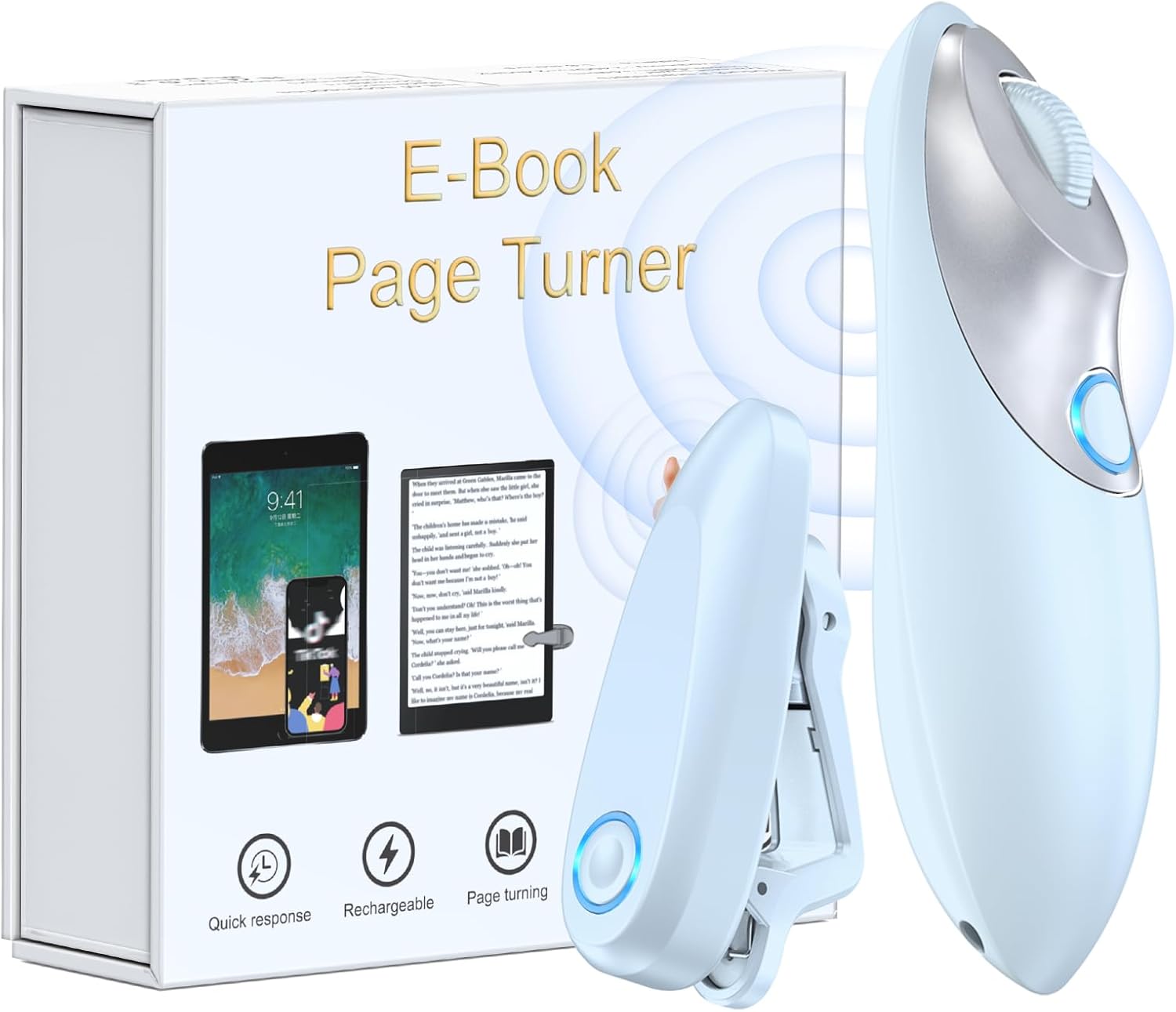 Kindle Page Turner Remote for Reading, Wireless TikTok Control, Page Turner for Kindle, iPhone, iPad, Android, Tablets with Wrist Strap, Ideal Christmas Stocking Stuffer for Women, Book Lovers