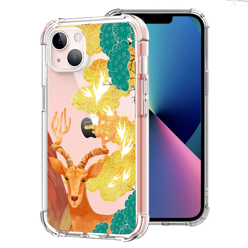 SiKii Compatible with iPhone 13 Case with Cute Animal Print Clear for Girly Women Men, Pattern Design Shockproof Protective Clear Pattern Phone Cover for iPhone 13 6.1 inch 2021 Released (Tail Deer)