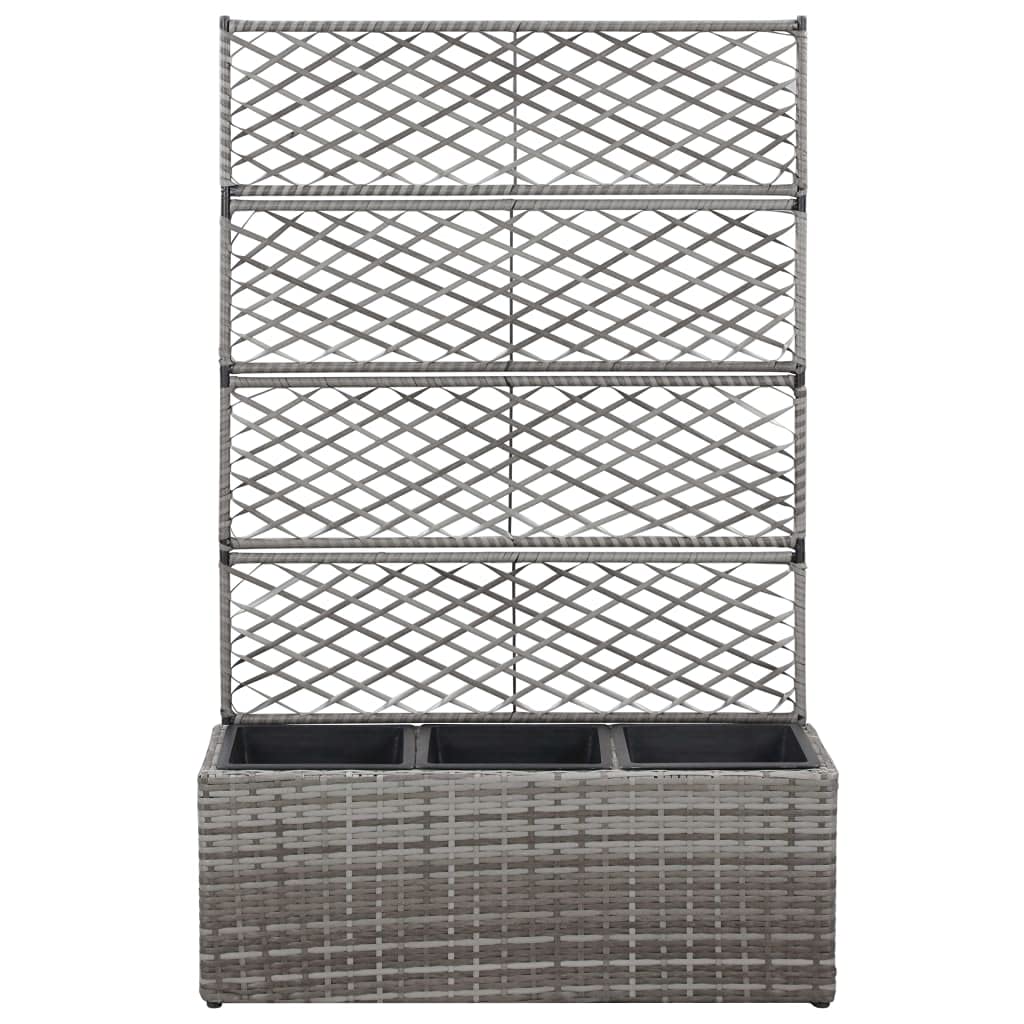 vidaXL Hochbeet mit Rankgitter 3 Töpfe Pflanzkübel Pflanzkasten Blumenkübel Spalier Gartenspalier Rankhilfe Rankkasten 83x30x130cm Poly Rattan Grau