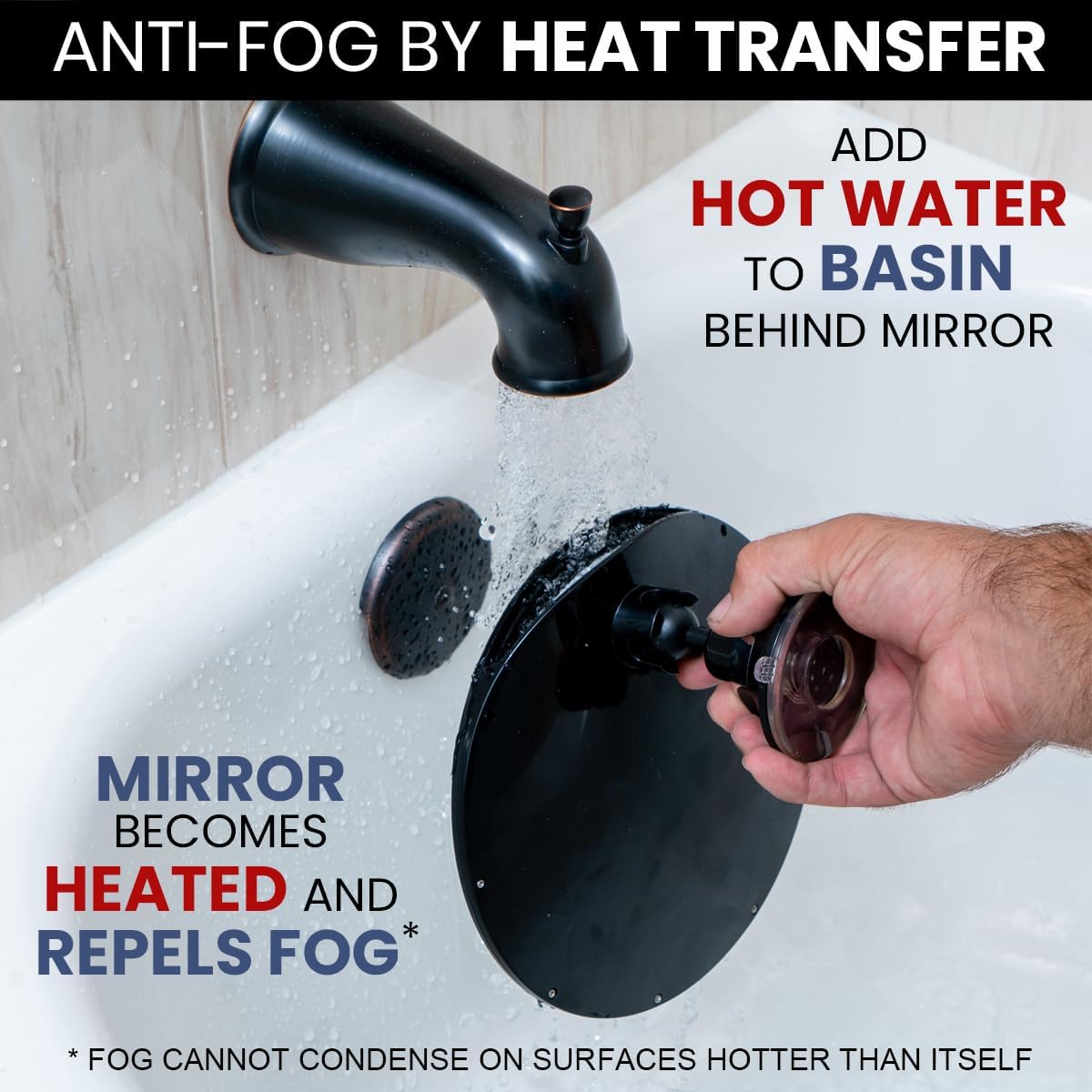 MIRRORVANA Dual Antifog Shower Mirror for Shaving - Shatterproof Mirror with Razor Holder, Upgraded Suction, 360° Swivel (8" Round, Black)