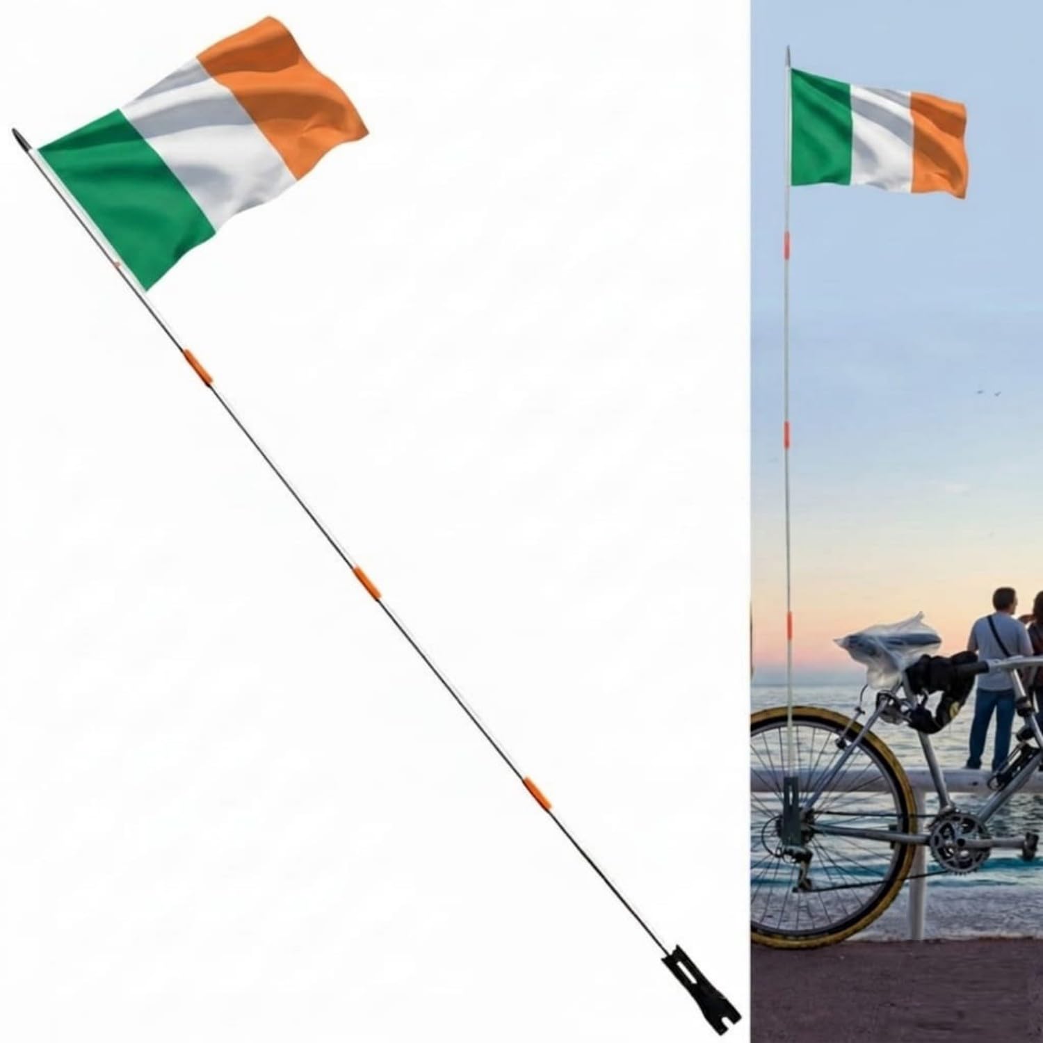 National Bicycle Flags with Pole Countries Bike Safety Flag Replacement Pennant Strip for Outdoor Cycling Riding (Ireland)