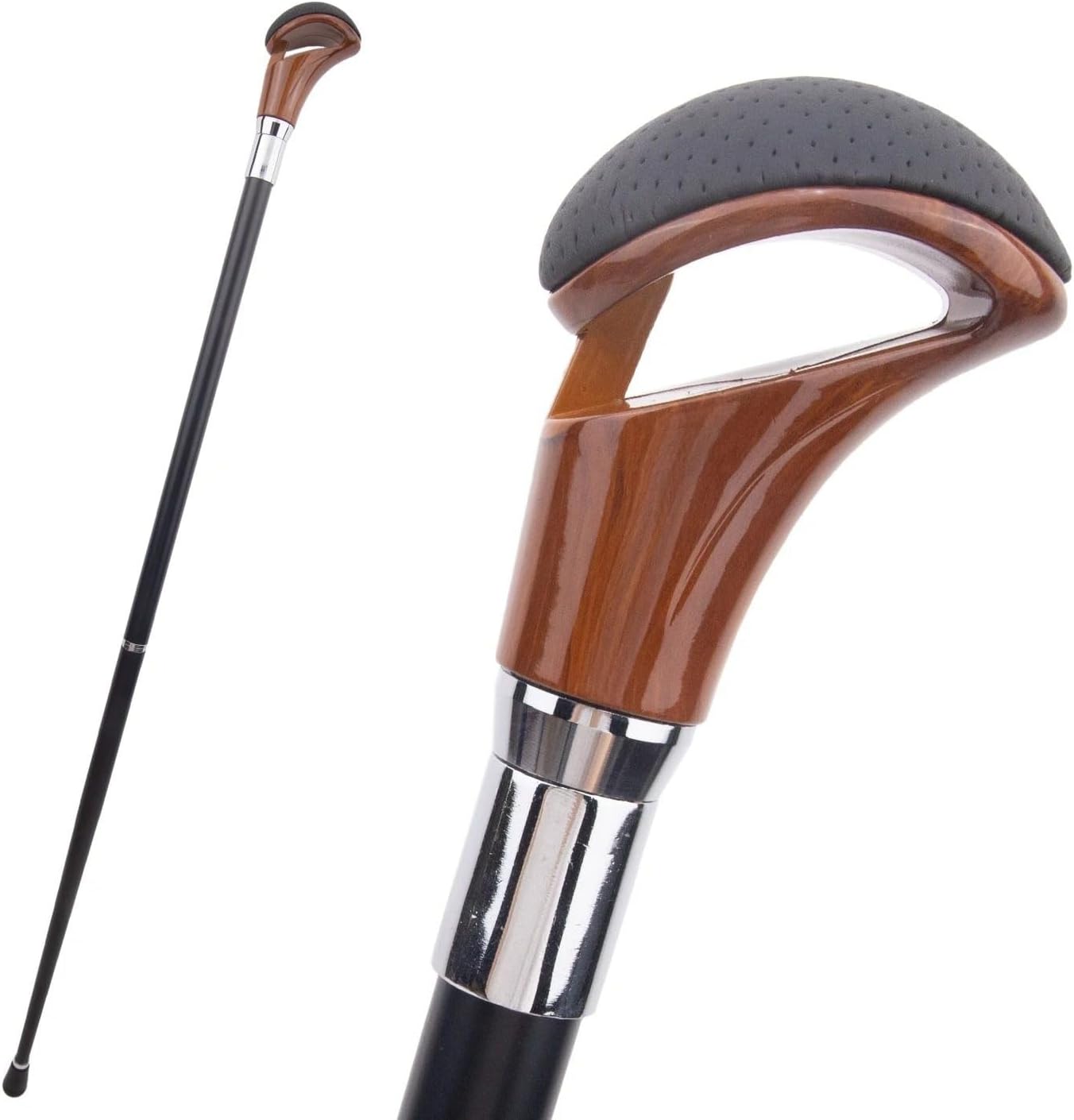 Dark Brown Leather Cover Walking Cane, Fashion Decorative Walking Stick Gentleman Elegant Cosplay Cane Knob Crosier 94cm