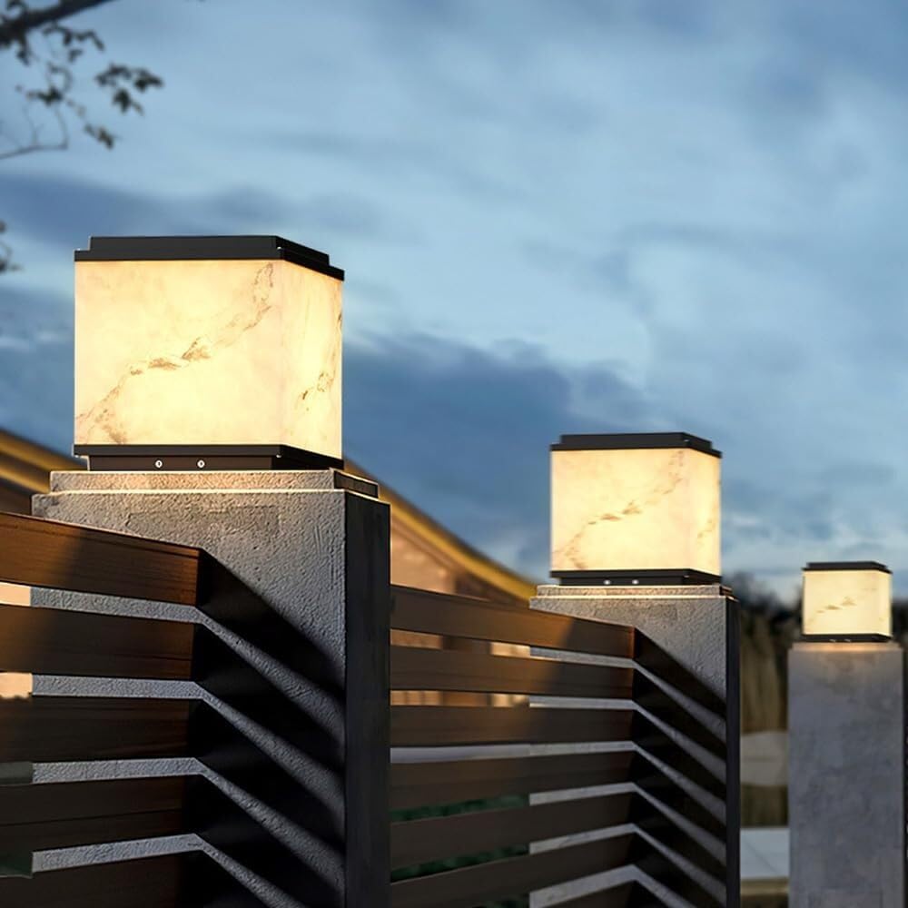 Lampada Pilastro Lampada a colonna solare IP65 Lampada a colonna impermeabile in acciaio inossidabile LED Portico luminoso Lampada da palo in vetro con struttura in marmo Esterno for giardino Cortile