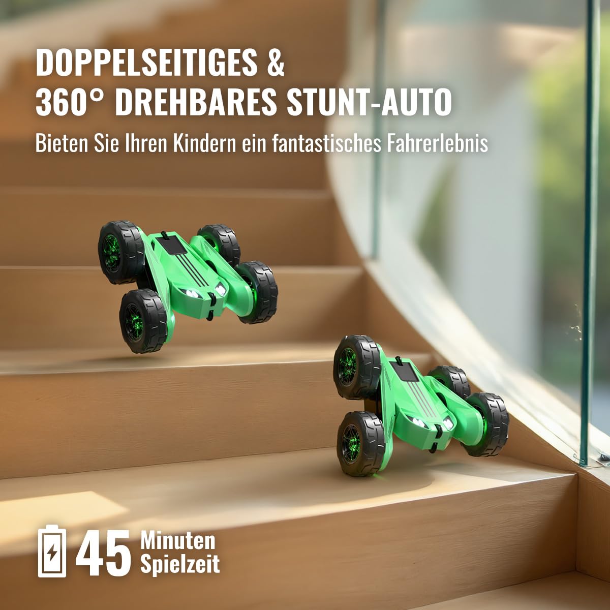 Ferngesteuertes Auto, Direktladung Exklusiv Dual-USB-C-Ladung mit LED Einstellbar, 2,4G 360° Stunt Flips & Kippschutz RC Kinderspielzeug 15km/h 4WD für Kinder 3-12 Jahre Weihnachten Feiertagsgeschenk