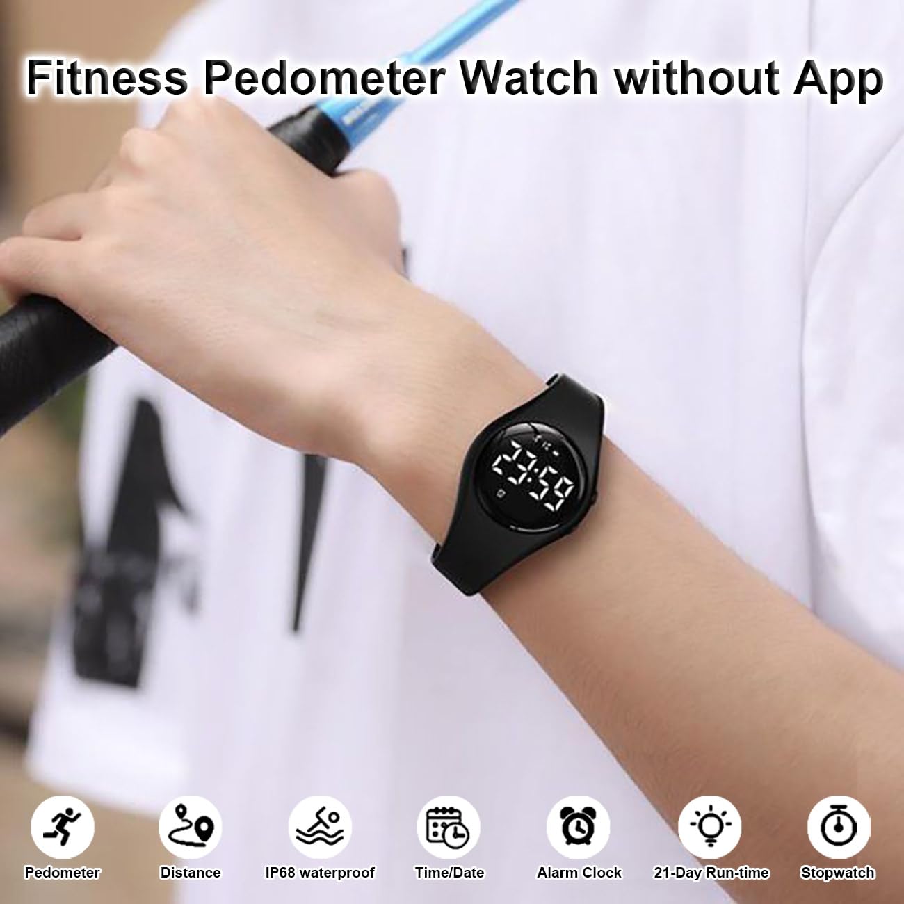 Non Connectée Podomètre Montres sans App, Montre Rechargeable à Durée de Vie de la Batterie de 20 Jours, Enfants Montres Numériques IP68 Etanche avec 3 Réveils pour Garçons et Filles Enfants