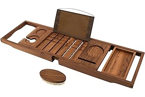 VaeFae Teak Bathroom Accessories: Expandable Bathtub Tray with Spa Enhancements