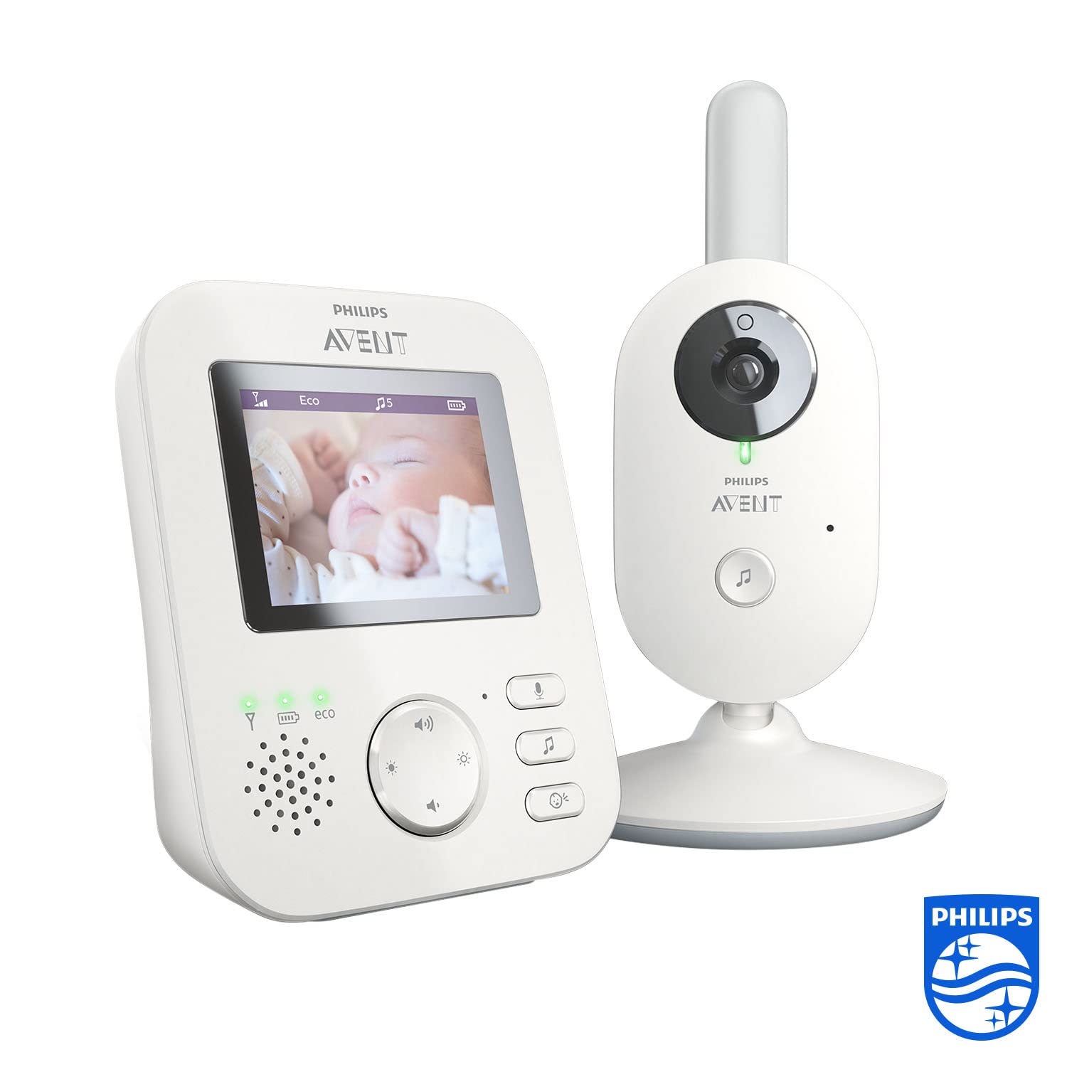 Philips AVENT SCD833/26 - Vigilabebés con vídeo (Pantalla a Color de 2,7 Pulgadas, Modo Eco, función de intercomunicación), 1080p, Sólo movimiento, Color Blanco y Gris, 1 Unidad (Paquete de 1)