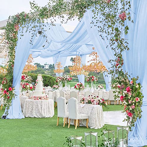 Image of FOTSHARER Baby Blue Ceiling Drapes for Wedding Ceiling Drapes 2 Panels 5x20FT Chiffon Wedding Arch Draping Fabric Ceiling Curtains for Backdrop Ceiling Decorations for Party Arch Drapery for Reception