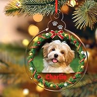 Personalised Pet Christmas Bauble Xmas Tree Decoration Custom Photo & Name Acrylic Ornament Gifts – Made In UK (Dog)