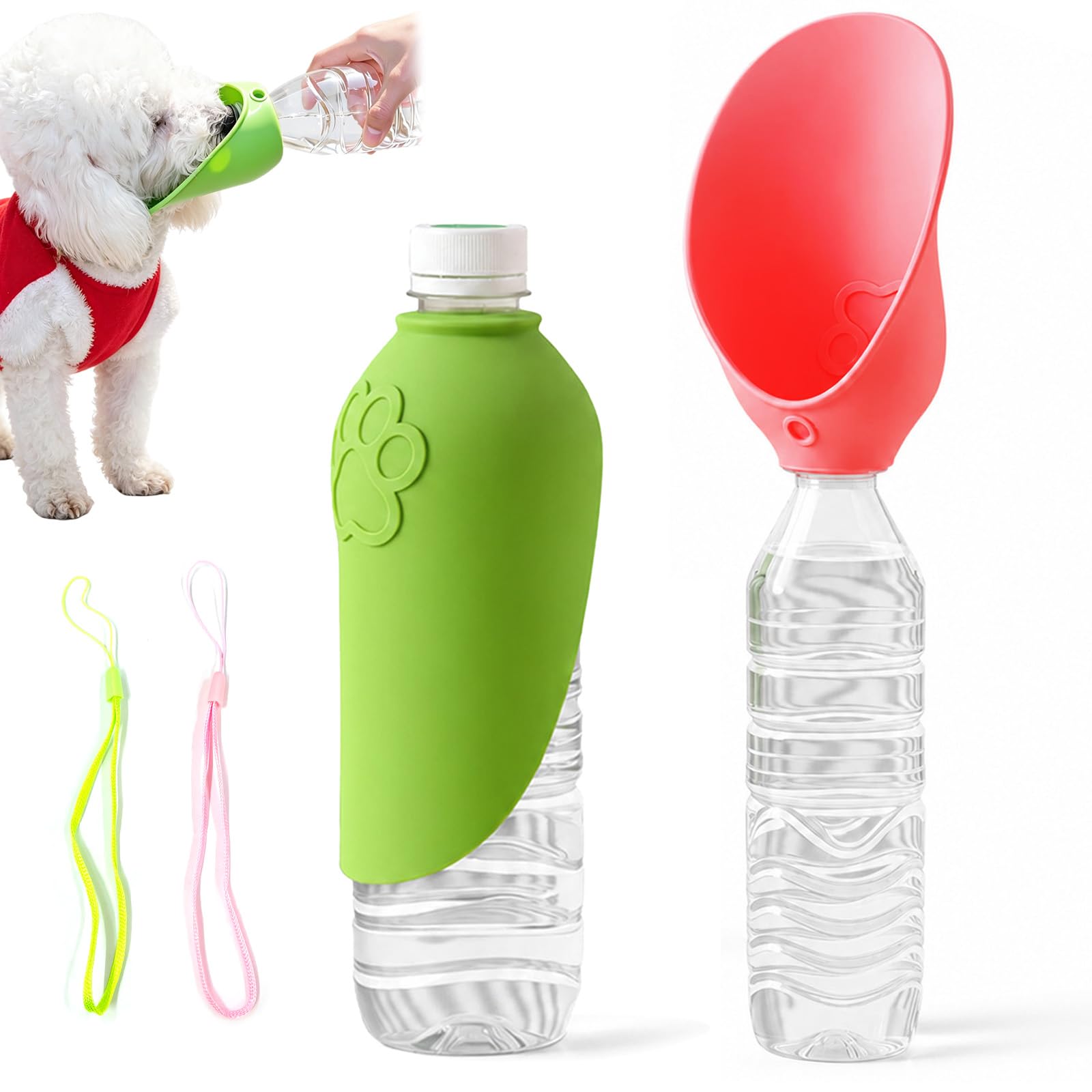FOSDICK 2 PCS Portable Dog Water Bottles for Walking Silicone Leak Proof Dog Drinking Bottle Portable Dog Water Bowl Lightweight For Outdoor, Walking, Hiking, Travel and Camping (Green, Pink)