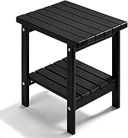 PASAMIC 2-Tier HDPE Adirondack Outdoor Side Table - Weatherproof Patio End Table with Storage, Black