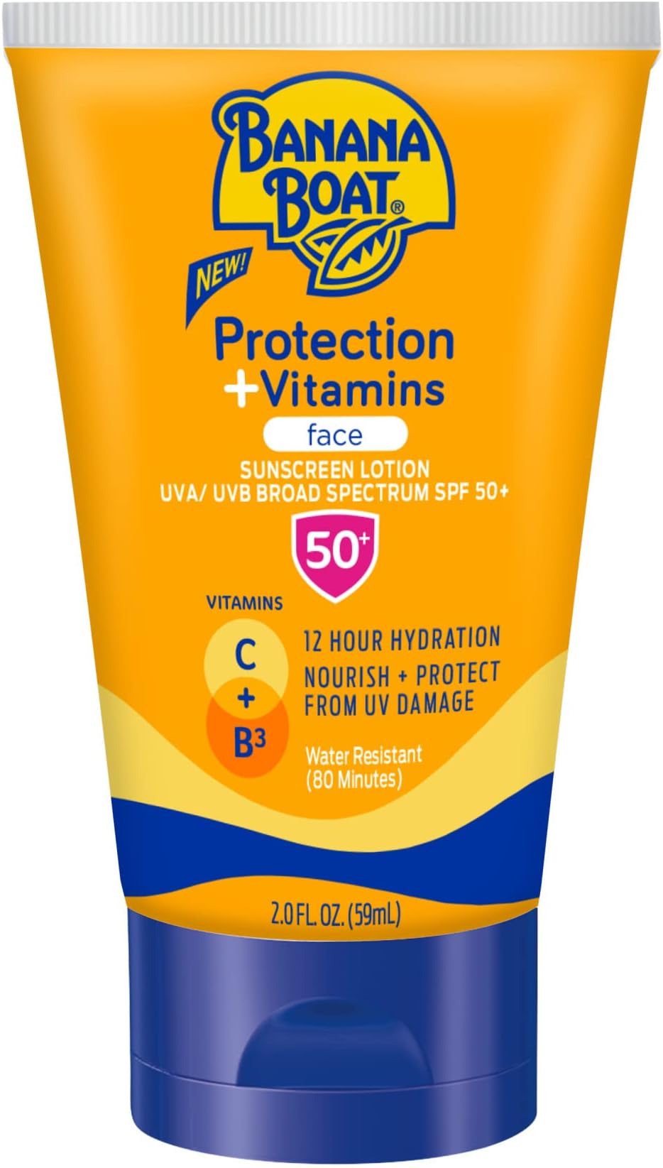 Protection + Vitamins Sunscreen for Face SPF 50 | Travel Size Sunscreen with Vitamin C & Niacinamide for Face | Banana Boat Fragrance-Free Face Sunscreen with Niacinamide, 2 oz.