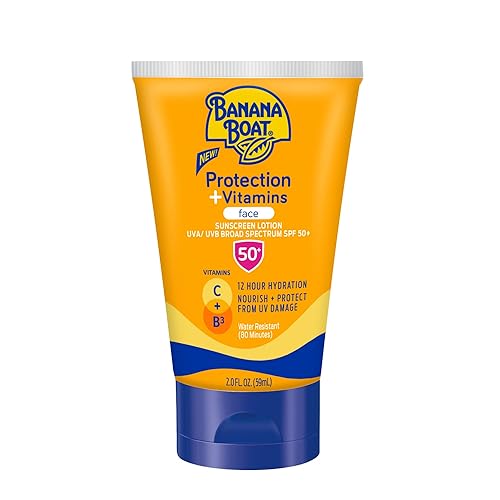 Banana Boat Protector solar de protección + vitaminas para rostro SPF 50 Protector solar de tamaño de viaje con vitamina C y niacinamida para la