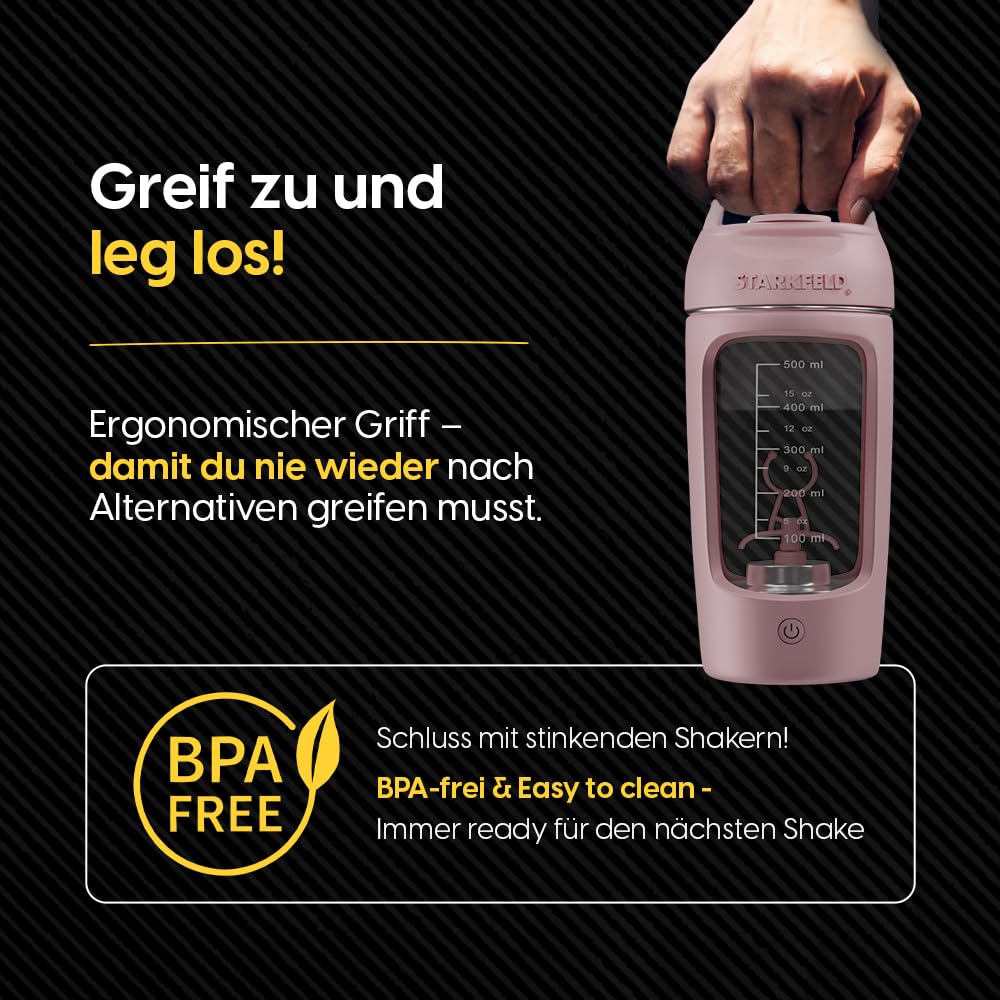 STARKSHAKE® V4 – ausgezeichnet als bester elektrischer Shaker vom F.A.Z.-Verlag (2025) | Elektrischer Protein Shaker für cremige Eiweiß Shakes | 8000 UPM | USB-C | 120+ Shakes | inkl. STARKPOD | PINK