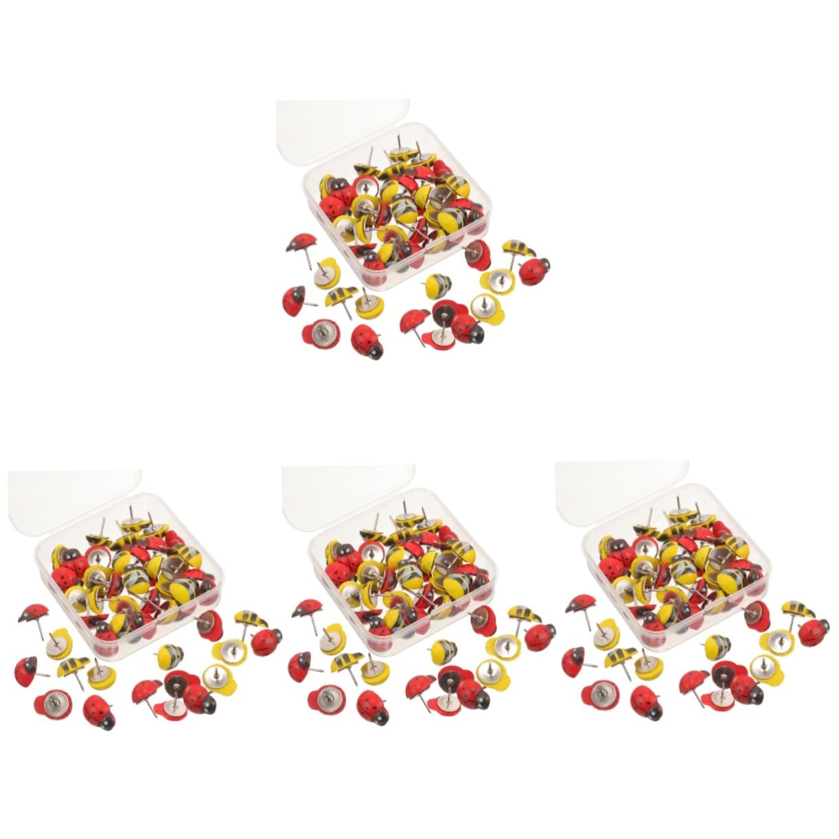 SHINEOFI 4 Sätze Reißzwecke Thumbtacks Karte Marienkäfer-pinnnadeln Daumennägel Stecknadeln Strapazierfähige Reißnägel Süßes Stationäres Tragen Stifte Farbig Colorful Hölzern 50 Stück * 4
