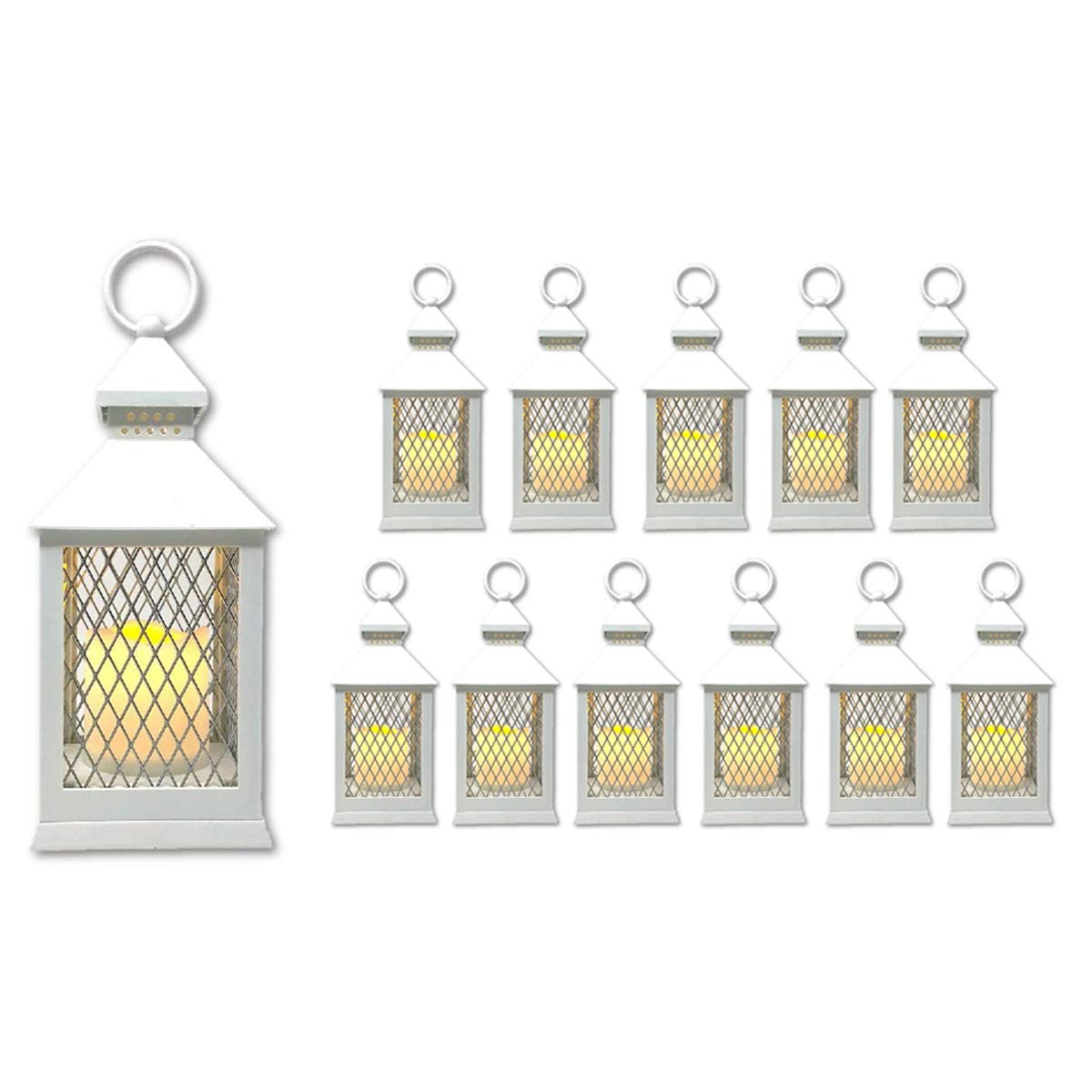 THE NIFTY NOOK Farm House Lanterns 10" Decorative Lanterns with Flameless LED Lighted Candle, 5HR Timer, Weather Resistant - Decorative Outdoor Lanterns 4x4x10 Inch White