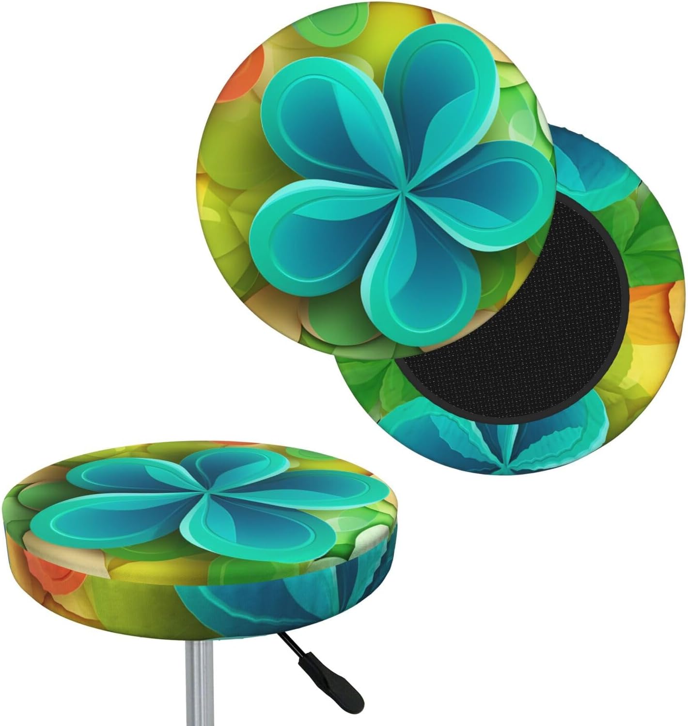 Bar Stool Cover Round Elastic Stool Cushion Covers Rainbow Circle Shamrock Bar Chair Cover Washable Stool Cushion Slipcover Stretch Stool Seat Covers for 12-14 Inch Chair