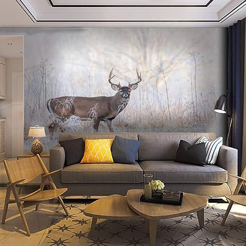 IFKQD y D-1LK2 - Mural de pared con cola blanca, ciervos en niebla escarchada, autoadhesivo, extraíble, despegar y pegar, decoración de pared para