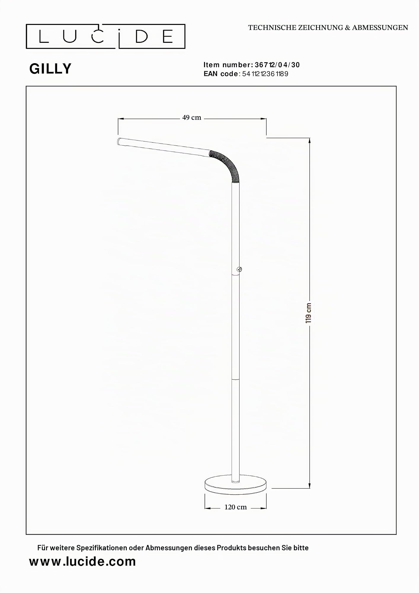 LUCIDE GILLY - wiederaufladbare Stehlampe Mit Leselampe - Akku/Batterie - LED Dim. - 1x6W 2700K - Schwarz