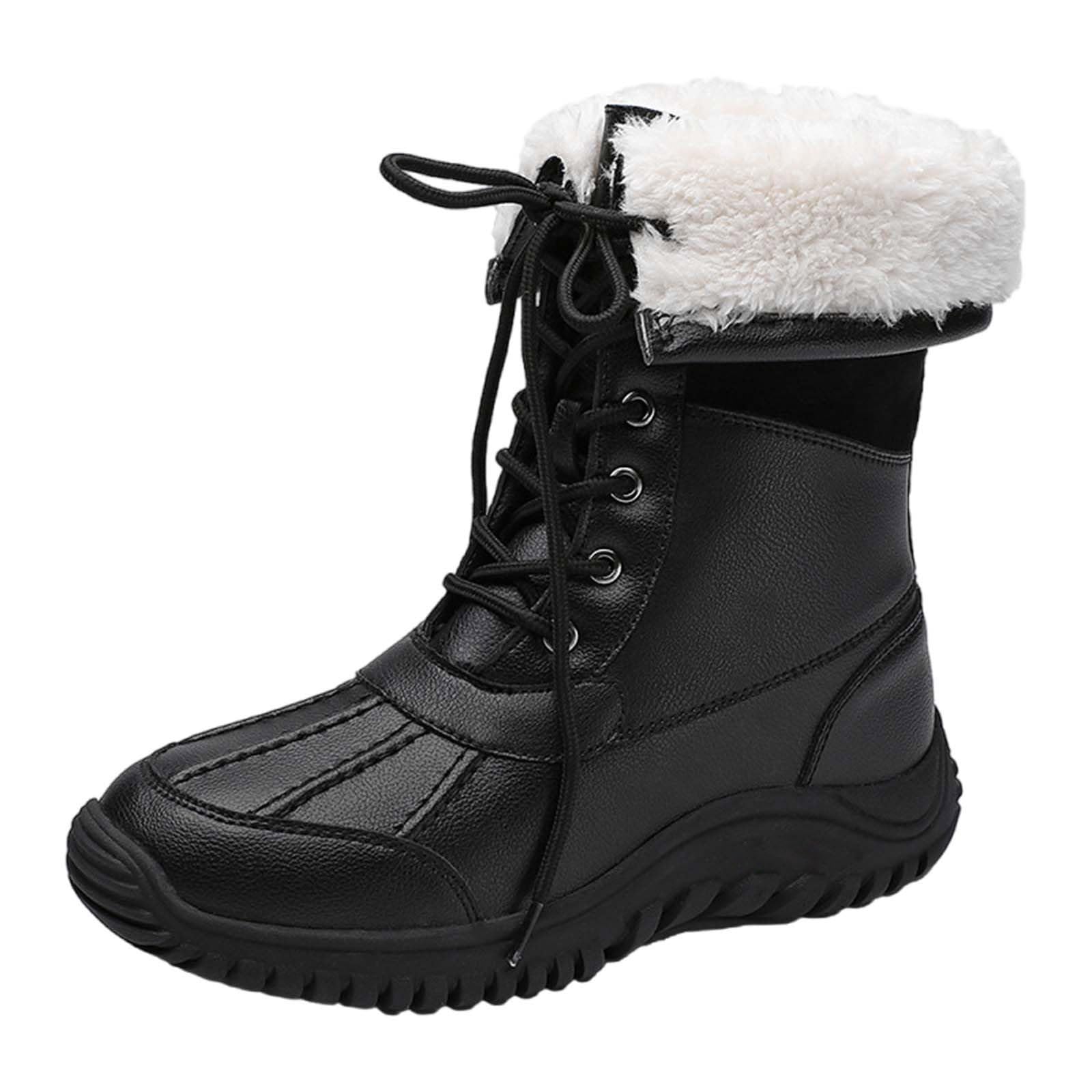 Stivaletti Da Neve Donna Scarponi Inverno Foderato In Pelliccia Antiscivolo Con Durevole Caldo a Metà Polpaccio Piatto Scarpe Moda All'aperto Stivali Sintetica Da Neve Leggeri Pelliccia Trekking